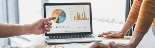 Business team collaboration discussing working analyzing with financial data and marketing growth report graph in team, presentation and brainstorming to strategy planning making profit of company.